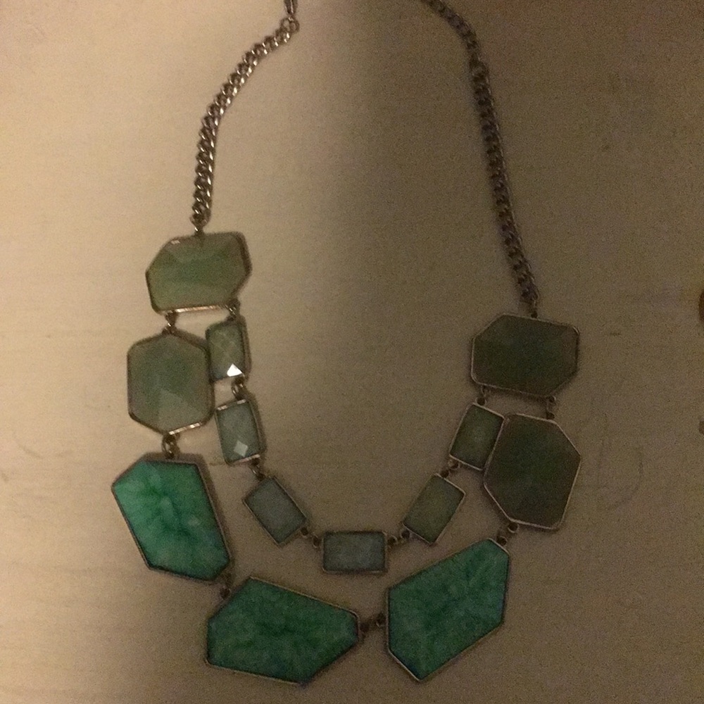 Green and gold costume jewelry statement necklace